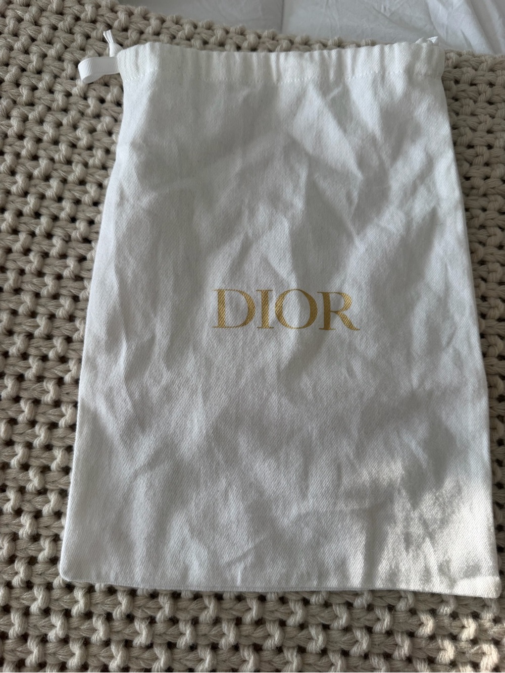 New Authentic Dior White Drawstring Dust Bag with Gold Logo
